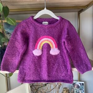 Hatley Girls 3 Somewhere Over The Rainbow Crochet Applique Fuzzy Purple Sweater